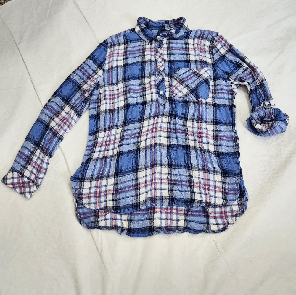 Id:23 Size Medium Blue and White Plaid Shirt - Picture 4 of 9
